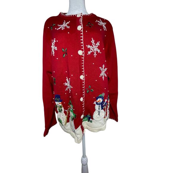 Holiday Christmas Woman's Size XL Sweater Snowman Snowflakes - Picture 1 of 8